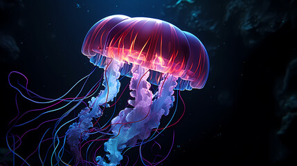 Naklejka premium Jellyfish with long tail floating in the sea