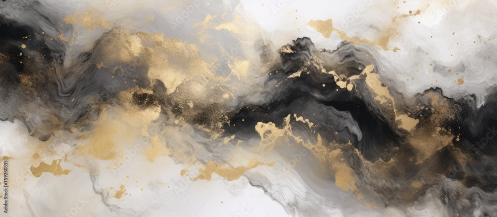 Poster Abstract Black, White, Gold, and Yellow Marble Texture