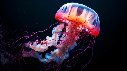 Fototapeta premium Jellyfish with long tail floating in the sea