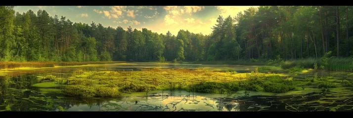 Foto op Canvas Southern Swamps, Beautiful Swamp, Natural Bog, Marsh, Mire, Southern Wetland, Morass © artemstepanov
