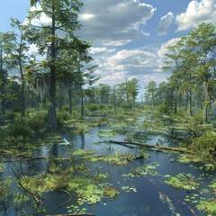 Obraz premium Southern Swamps, Beautiful Swamp, Natural Bog, Marsh, Mire, Southern Wetland, Morass