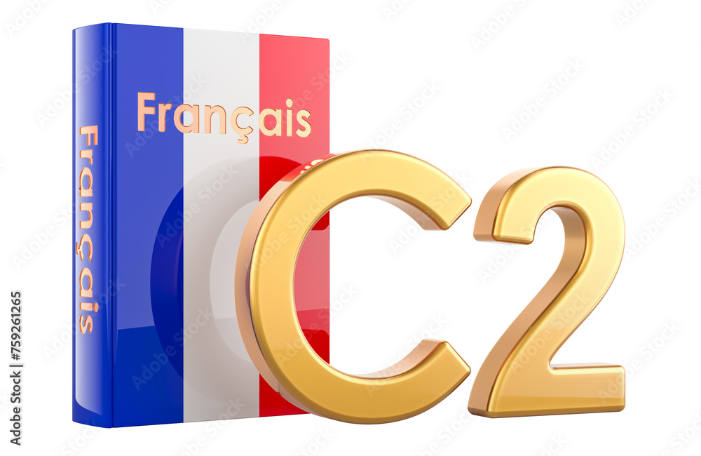 Poster c2 french level, concept. c2 proficiency. 3d rendering isolated on transparent background