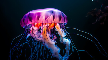 Jellyfish with long tail floating in the sea