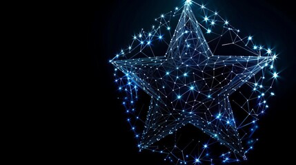 Futuristic Wireframe Star with Glowing Connections on Isolated Background