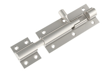 Hasp door latch with padlock hole. Door Barrel Bolt. 3D rendering isolated on transparent background