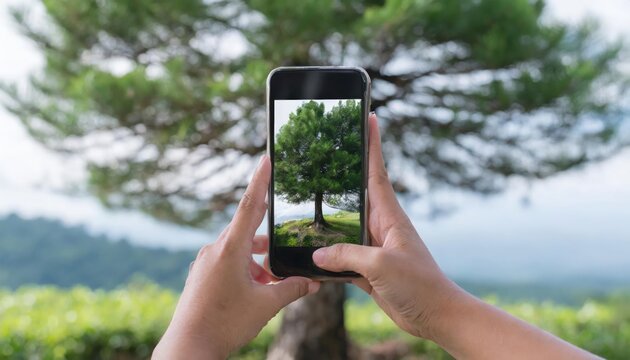 Generated image of  someone is taking a picture of the tree, view from the phone screen
