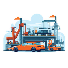 industry car manufacturing cartoon flat vector illu
