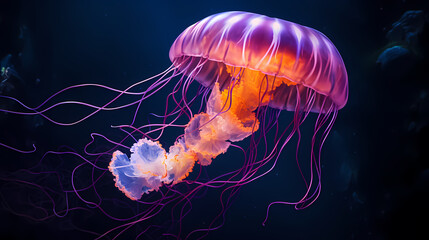 Fototapeta premium Jellyfish with long tail floating in the sea