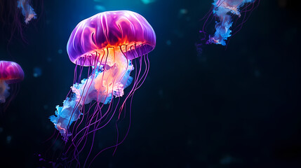 Jellyfish with long tail floating in the sea