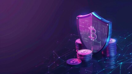 Secure Financial Shield with Coin Pile in Low Poly Digital Style