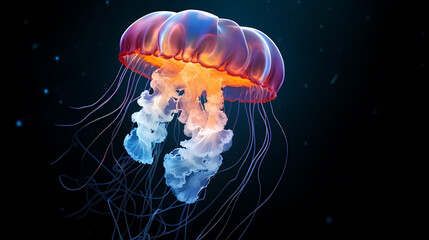 Jellyfish with long tail floating in the sea