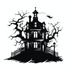 Isolated haunted house silhouette vector design fla