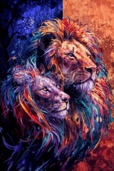 Cosmic Pride - Astral Lions with Galactic Manes in a Universe of Color