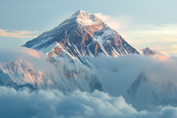 Fototapeta na wymiar snow-covered mountains Mount Everest in the clouds, generative AI