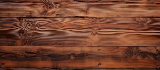 The closeup showcases a brown hardwood plank wall with a varnish finish, displaying a beautiful pattern of rectangles in the wood grain - obrazy, fototapety, plakaty