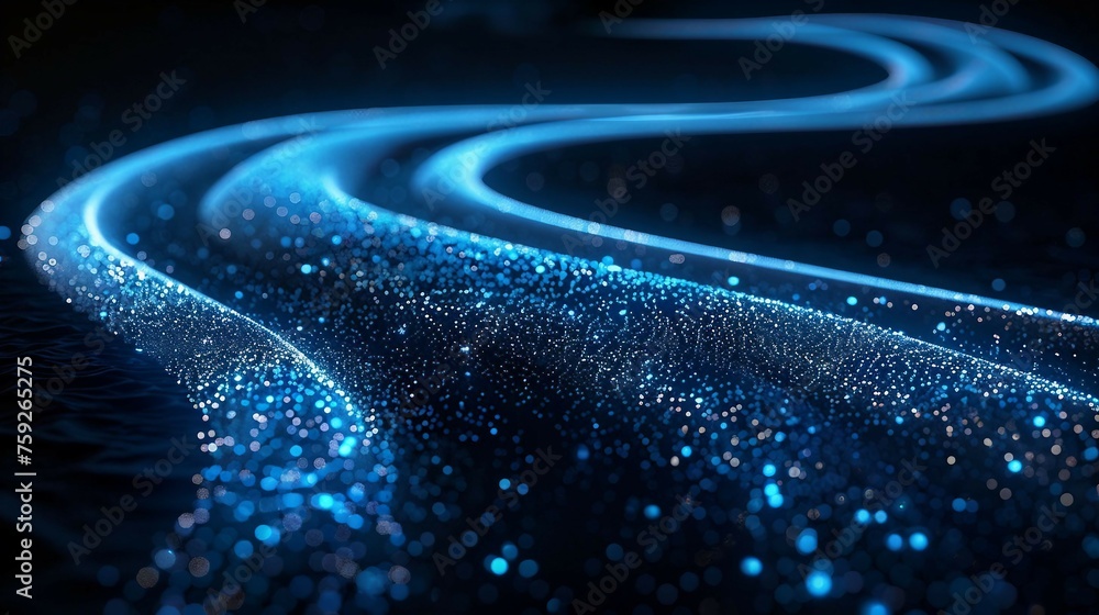 Aufkleber digital road illuminated by blue matrix of binary code. digital winding road isolated on black backg