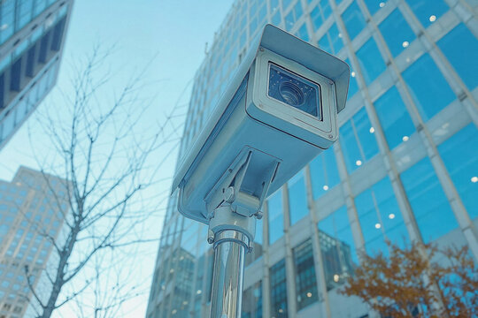 Urban Surveillance Camera Overlooking the Cityscape. Generative AI image