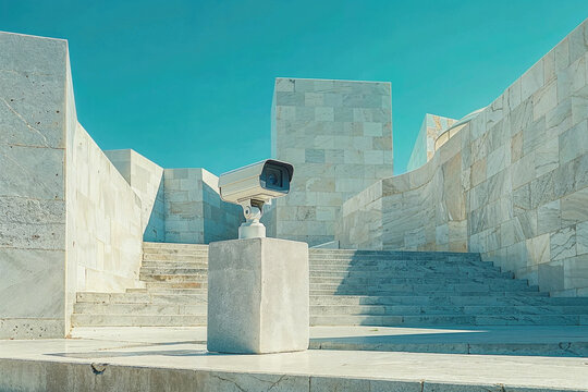 Modern surveillance camera in a public space. Generative AI image