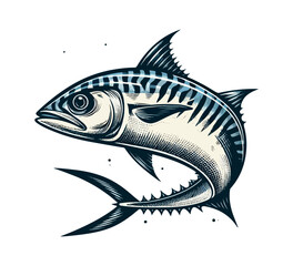 Atlantic Mackerel Fish hand drawn vector illustration - obrazy, fototapety, plakaty