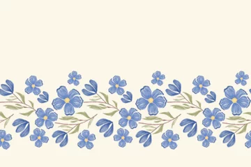 Photo sur Plexiglas Style bohème Vintage Floral pattern seamless blue flower motifs border background frame embroidery. Ethnic Ikat pattern paisley design. Ditsy vector illustration hand drawn.