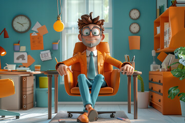 Creative professional in a vibrant animated office space. Generative AI image