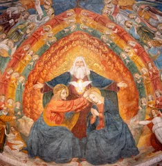 Fotobehang MILAN, ITALY - MARCH 8, 2024: The central part of  fresco of Coronation of Virgin Mari in the apse of Basilica di San Simpliciano by  Ambrogio da Fossano detto il Bergognone (1453 – 1523). © Renáta Sedmáková