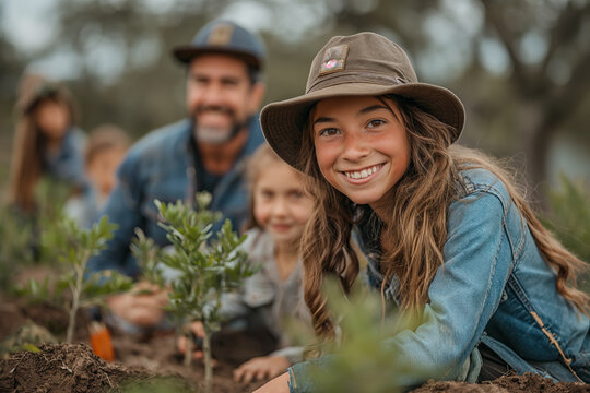 Family Enjoying Gardening Together Outdoors. Generative AI image