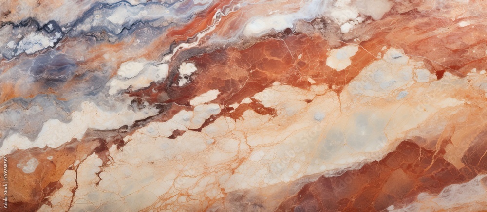 Poster a detailed painting showcasing a close up of a marble texture, with intricate patterns and swirls re