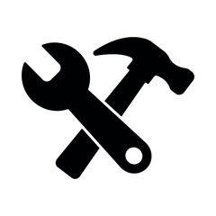 wrench and hammer black icon, repair symbol, service logo, settings sign
