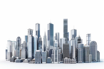 Modern City skyline of skyscrapers isolated at white background. 