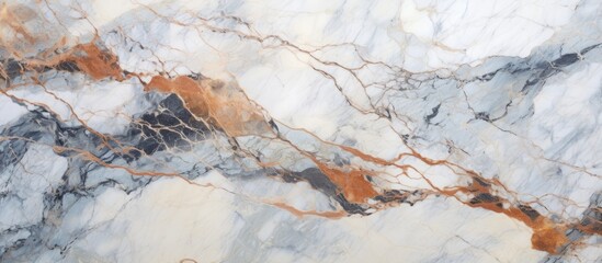 A detailed closeup of a marble texture blending white and brown colors, resembling a snowy...