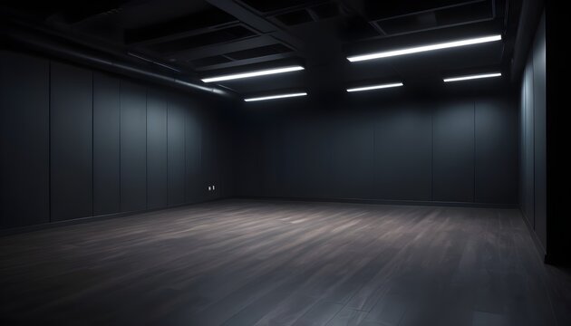 Empty dark room with lights and spotlight 