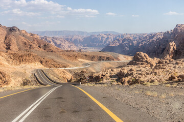 View of 8788 road descending to Wadi Disah, Saudi Arabia
