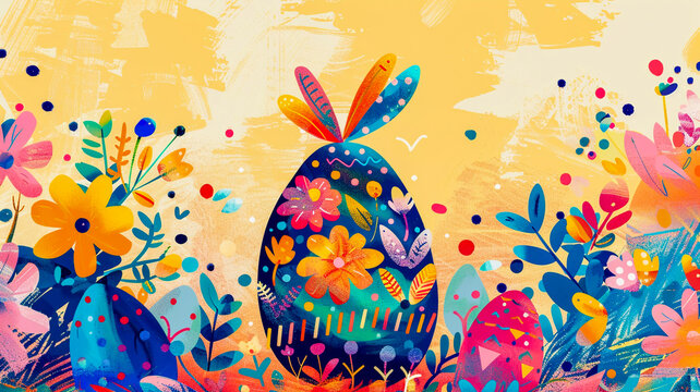 Colourful abstract Easter background image with  eggs and spring flowers seasonal greeting card image PC desktop background website image