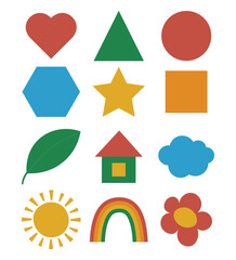 A set of simple shapes and geometric figures for teaching preschool children.