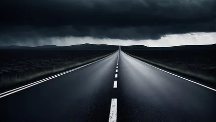 Foto auf Alu-Dibond An empty road under a stormy sky, evoking a sense of solitude and anticipation. © Maule
