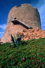 Spanish tower at Santa Teresa Gallura Sardinia, Italy. Ancient tower of Longosardo at Santa Teresa...