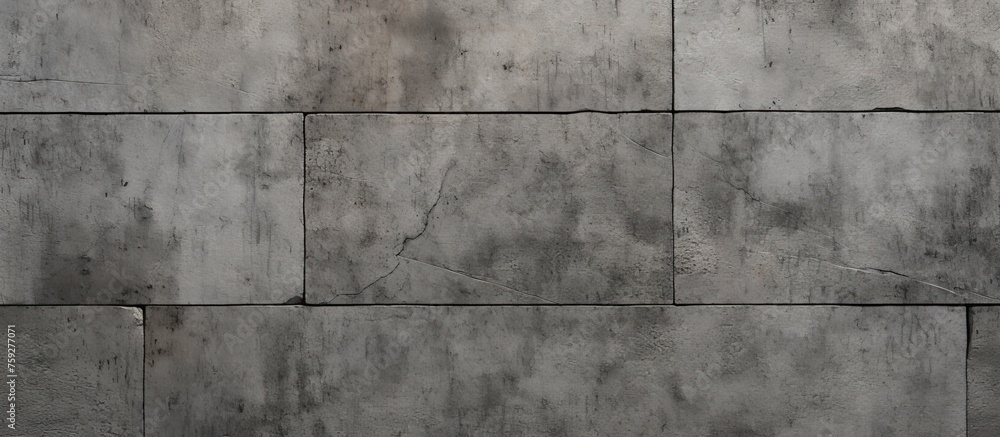 Poster a close up of a grey concrete wall adorned with rectangular tiles in a parallel pattern, showcasing 
