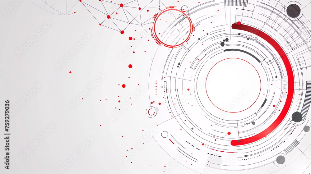Poster abstract technology concept with vector lines and circles on white backdrop modern light white and g