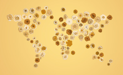 World map made of beautiful flowers on pale orange background, banner design