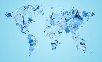 World map made of beautiful flowers on light blue background, banner design