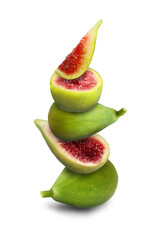 Stacked fresh green figs on white background