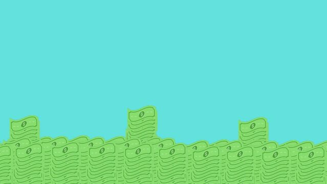 Animation of dollar bills appearing and falling in a neat pile