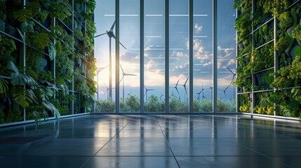 A clean modern office powered entirely by renewable energy