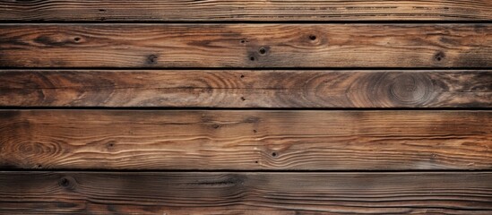 A closeup of a brown hardwood wall featuring a row of rectangular wooden planks with a beautiful wood stain. The pattern of the plank flooring adds a touch of rustic charm to the room