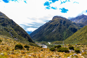 panorama of otira valley in arthur's pass national park, canterbury, new zealand south island;...