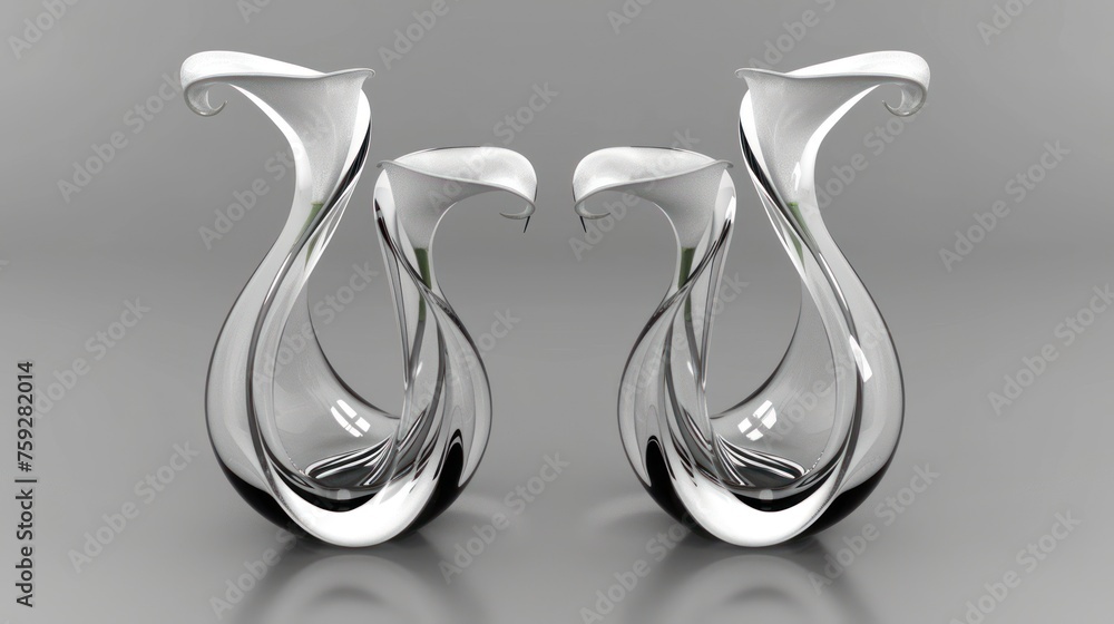 Poster a couple of vases sitting next to each other on top of a gray surface with a reflection on the floor