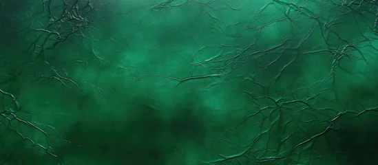 Fotobehang A close up of a vibrant green leather texture resembling fluid underwater. The pattern looks like electric blue shoals in marine biology, set against a transparent material © 2rogan