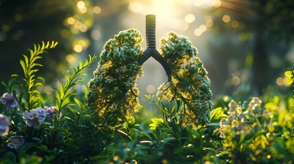 A pair of lungs made of trees in a fresh bright setting