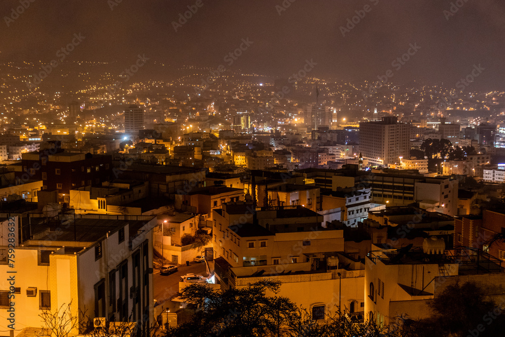 Wall mural Night aerial view of Abha, Saudi Arabia